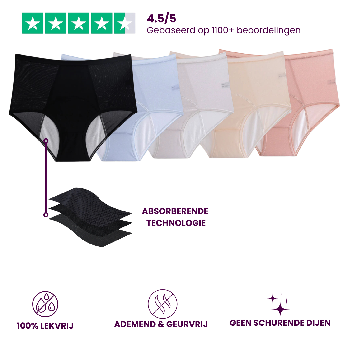 VitalDry® | Lekvrij Ondergoed (5 Stuks) | Hoge Taille